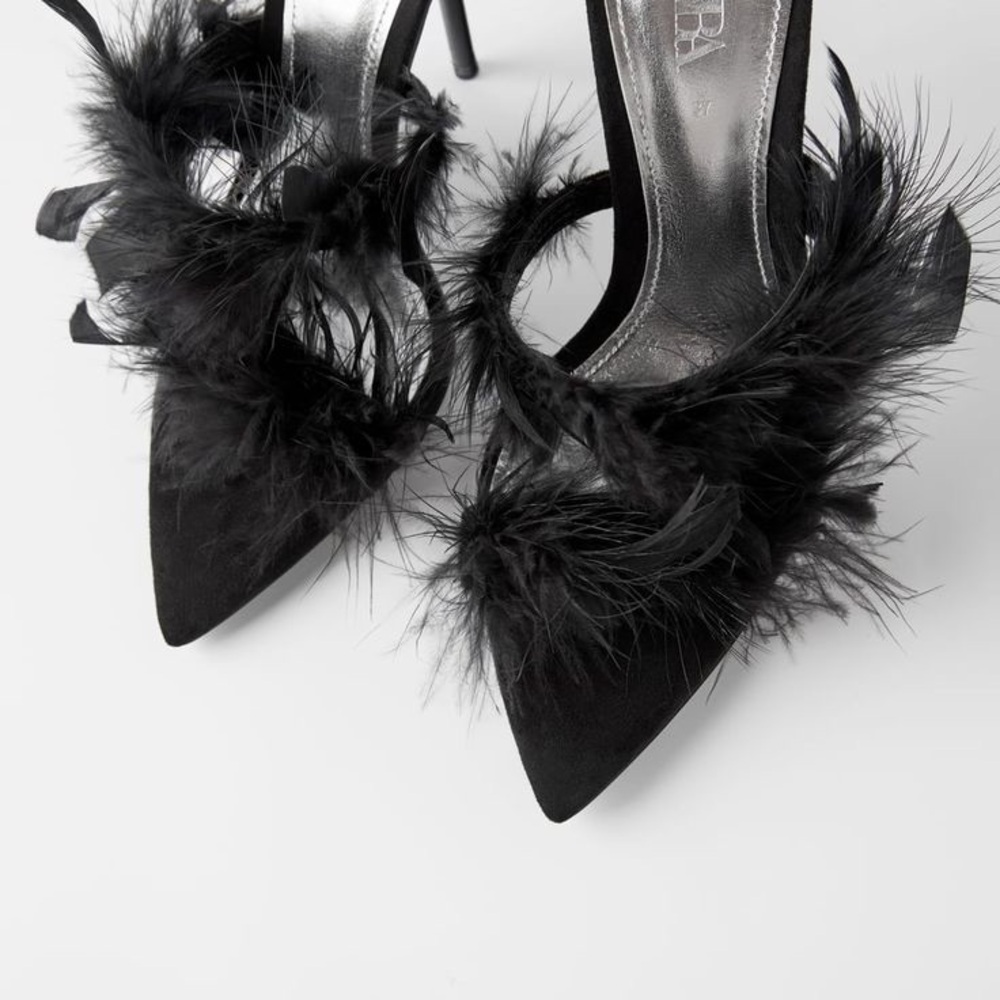 Zara Black Feathered Heels